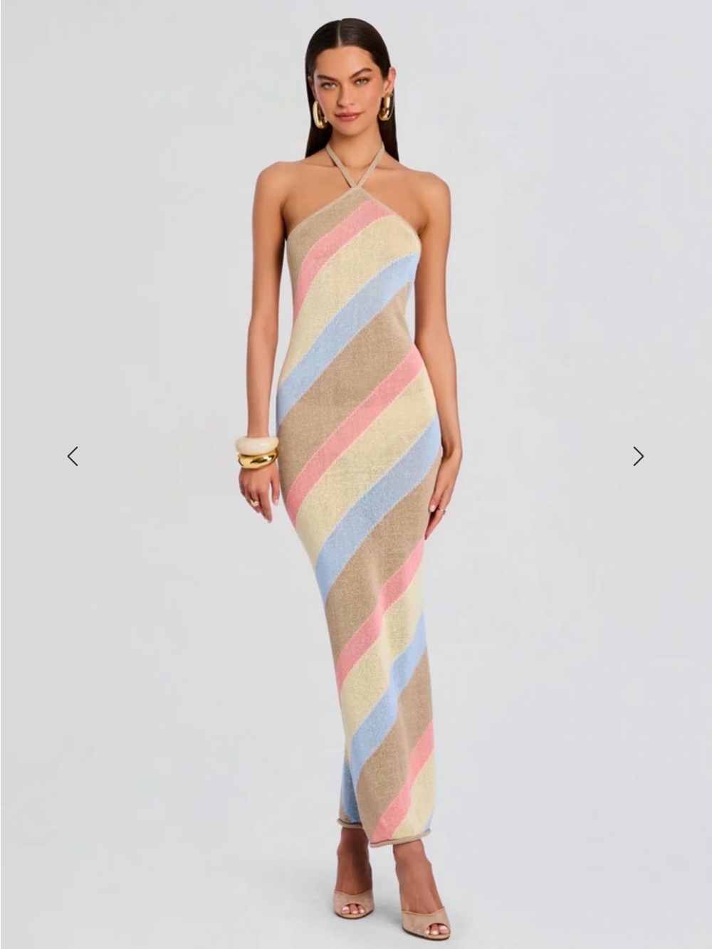 Halter Maxi Dress with Pastel Diagonal Stripes